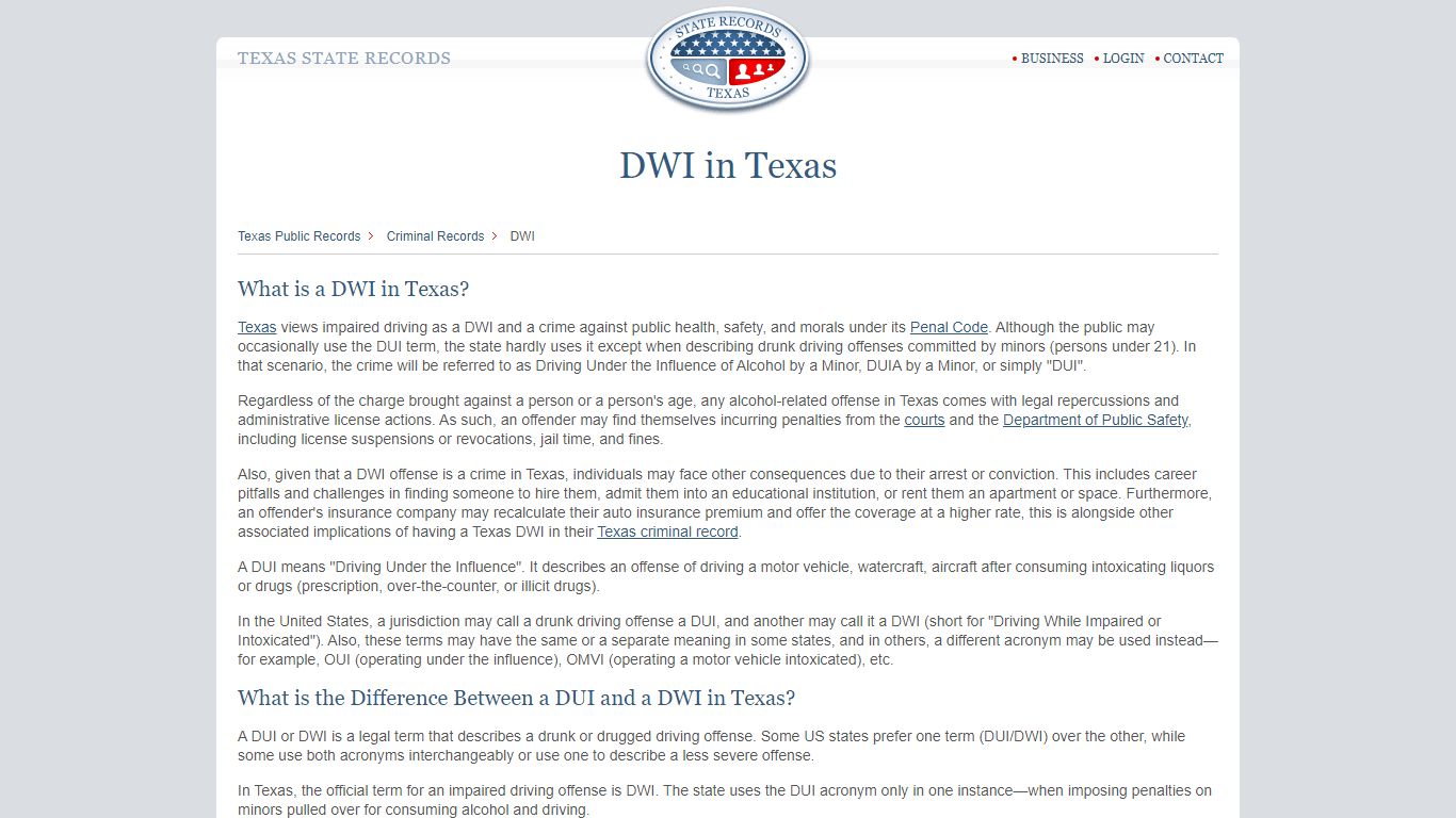 DWI in Texas | StateRecords.org