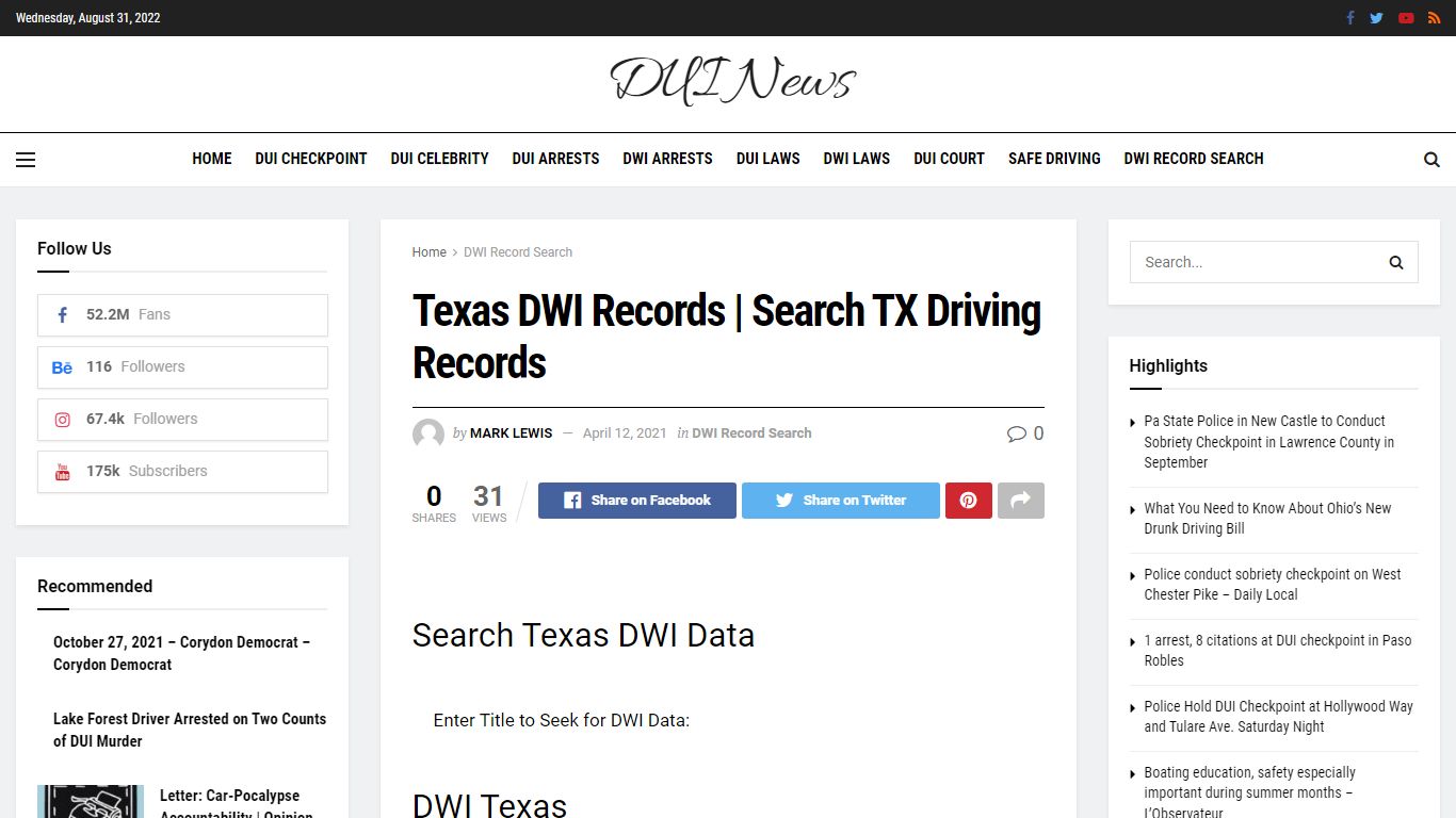 Texas DWI Records | Search TX Driving Records – DUI News